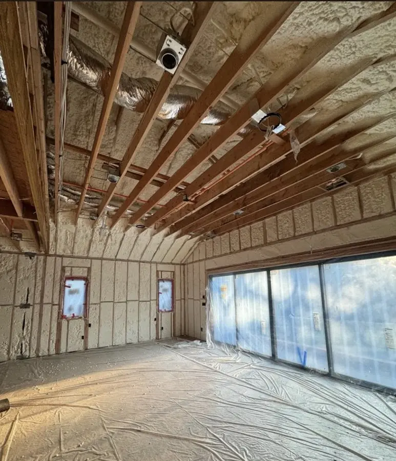 Interior walls and ceiling insulated with spray foam during new construction in Kahaluu-Keauhou